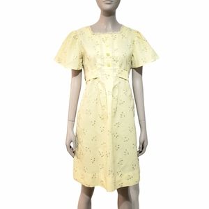 Handmade Womens 6 Empire Flutter Sleeve Mini Dress Yellow Pink Velvet Rose Print